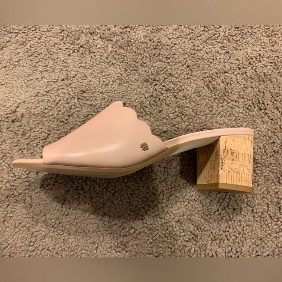 Kate Spade Leather Scalloped Peep Toe Cork Heel Mule Clog Sandals - Picture 3 of 5